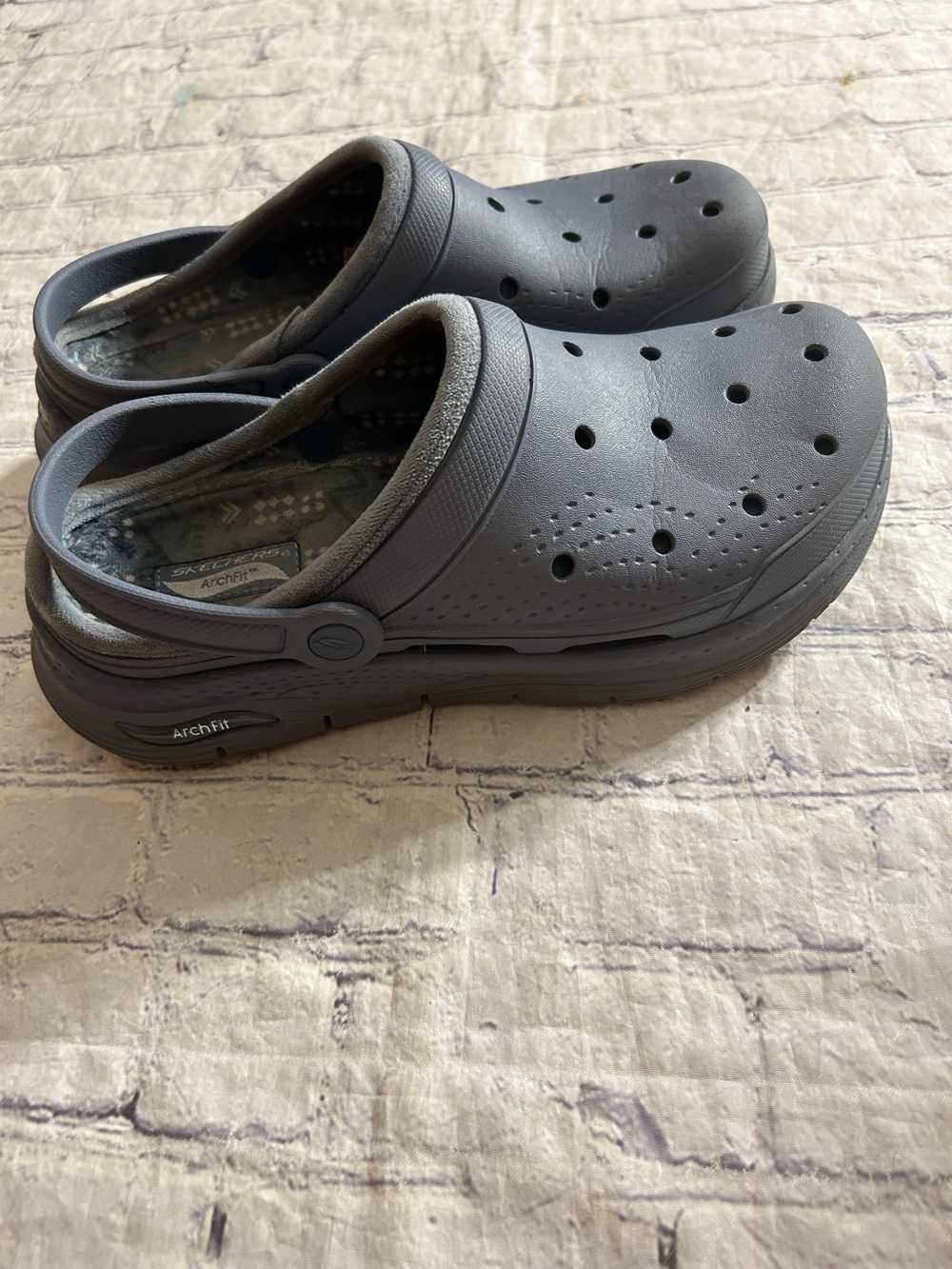 SKETCHERS FOAMIES ARCH FIT CLOGS BLUE GREY ARCH SUPPORT FOOTBED SANDALS SIZE 8